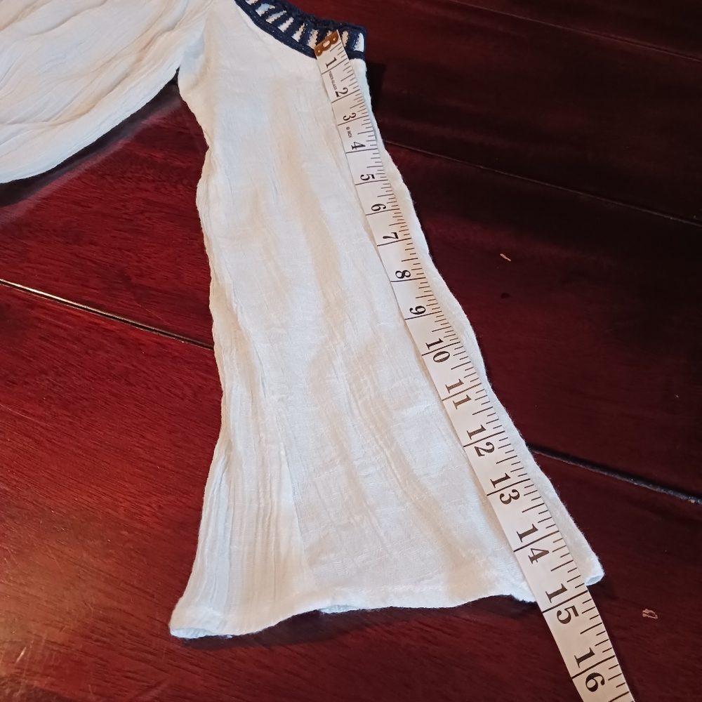 Mine Cutout shoulder blouse long sleeve size S white blue - Picture 8 of 13